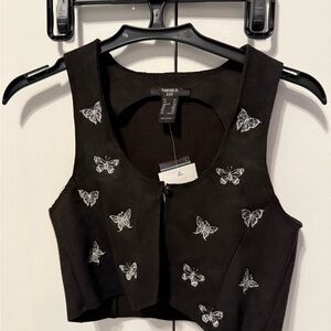 Forever 21 Black Embellished Crop Tank Top